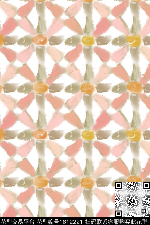 水彩笔触格子数码印花华亿平台下载（图片编号: 1612221） - 瓦栏（Walan）