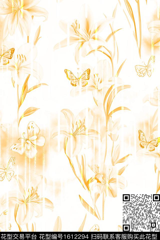 花卉蝴蝶素雅数码印花华亿平台下载（图片编号: 1612294） - 瓦栏（Walan）