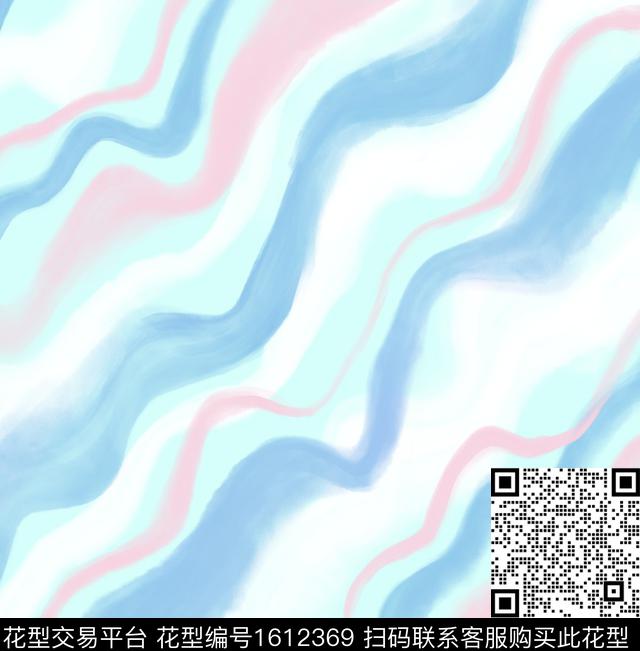水彩手绘波浪纹数码印花华亿平台下载（图片编号: 1612369） - 瓦栏（Walan）