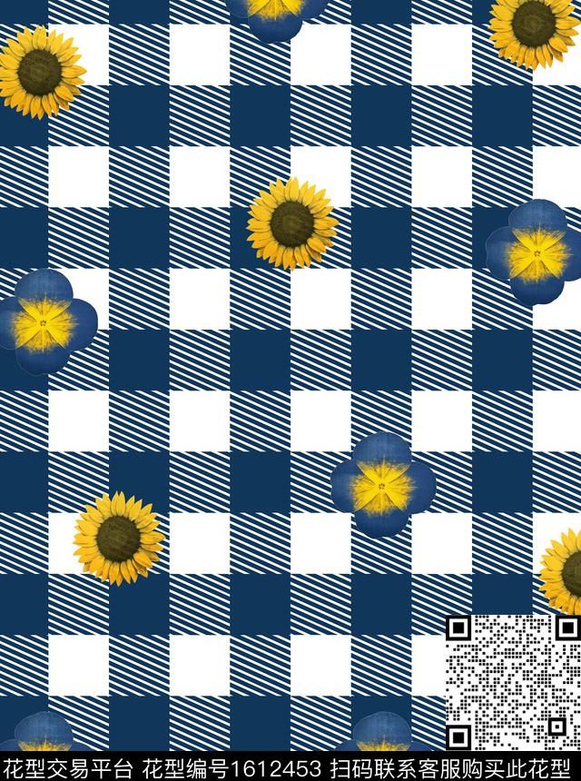 向日葵格子复古数码印花华亿平台下载（图片编号: 1612453） - 瓦栏（Walan）