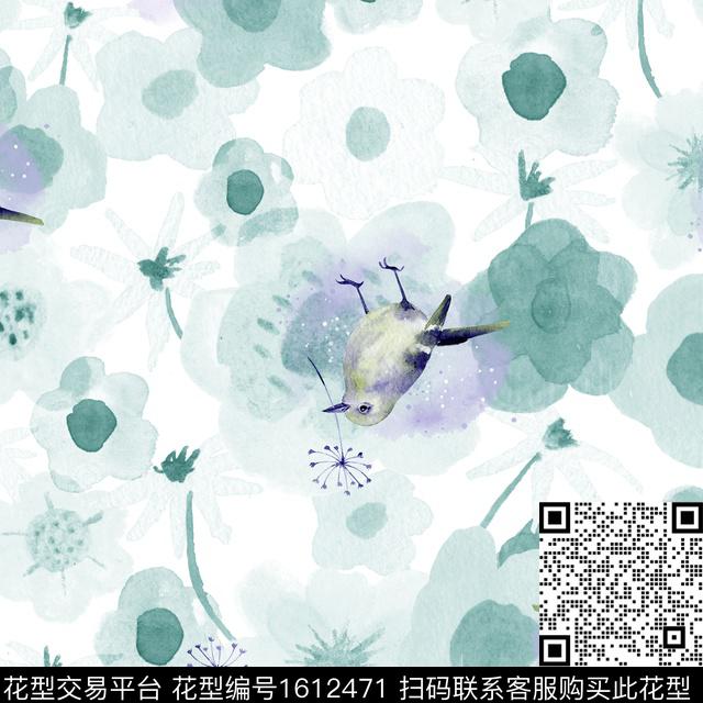 小清新中国风花卉数码印花华亿平台下载（图片编号: 1612471） - 瓦栏（Walan）