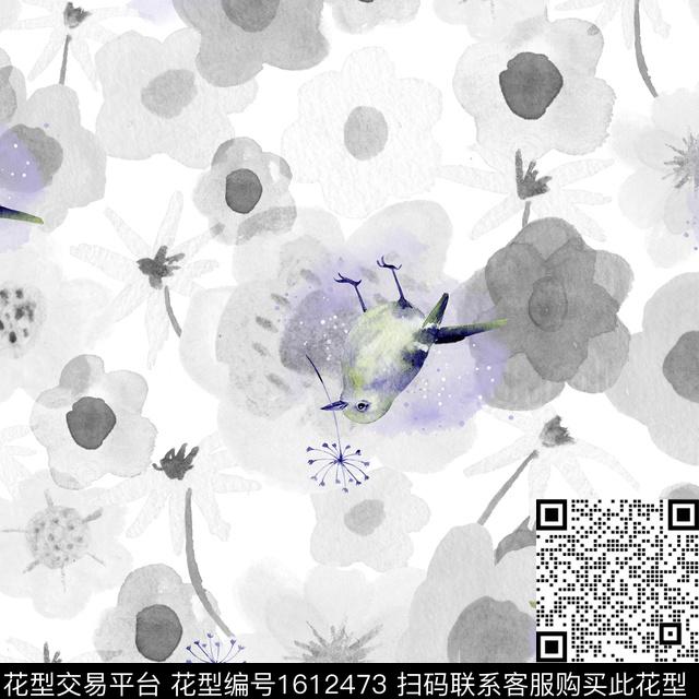 水彩水墨风花卉数码印花华亿平台下载（图片编号: 1612473） - 瓦栏（Walan）