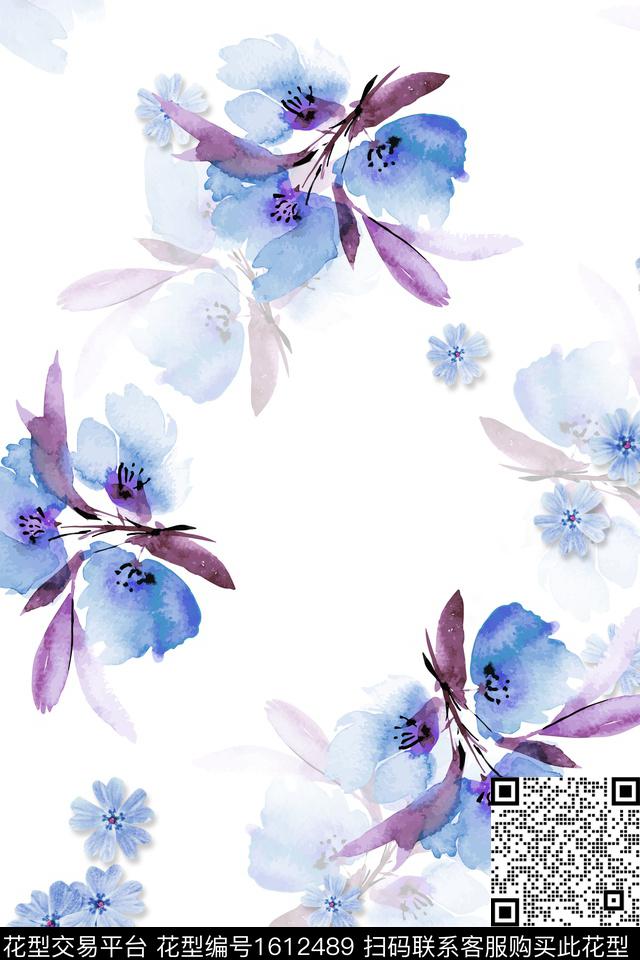 小清新休闲水彩花卉数码印花华亿平台下载（图片编号: 1612489） - 瓦栏（Walan）