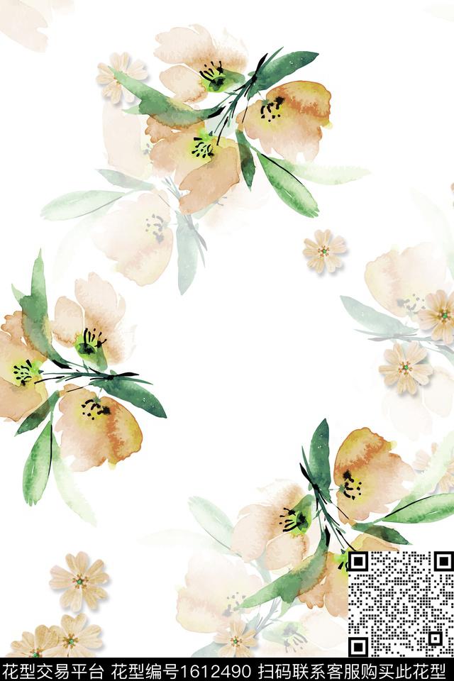 小清新花卉影花数码印花华亿平台下载（图片编号: 1612490） - 瓦栏（Walan）