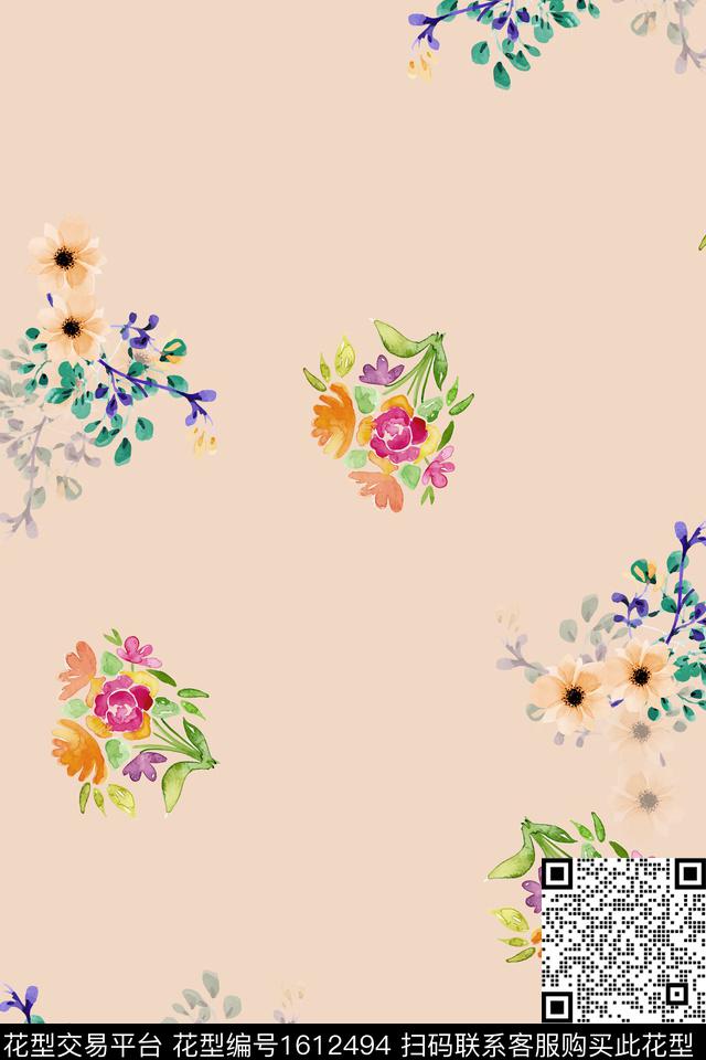 水彩花卉影花花卉数码印花华亿平台下载（图片编号: 1612494） - 瓦栏（Walan）