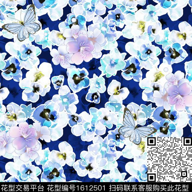 花卉水彩花卉蝴蝶数码印花华亿平台下载（图片编号: 1612501） - 瓦栏（Walan）