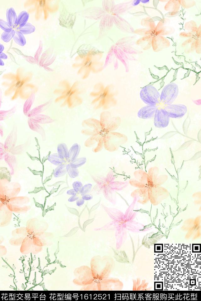 花卉小碎花水彩数码印花华亿平台下载（图片编号: 1612521） - 瓦栏（Walan）
