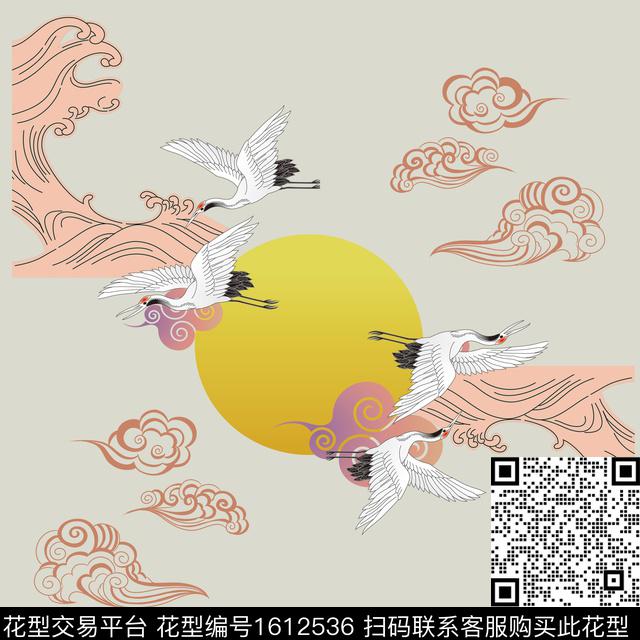 古典花纹仙鹤祥云数码印花华亿平台下载（图片编号: 1612536） - 瓦栏（Walan）