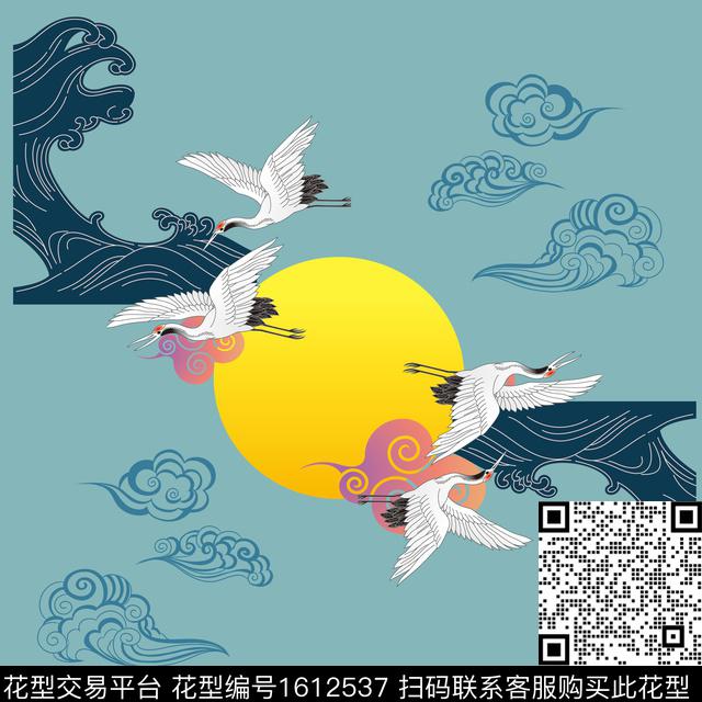 太阳中国风仙鹤数码印花华亿平台下载（图片编号: 1612537） - 瓦栏（Walan）