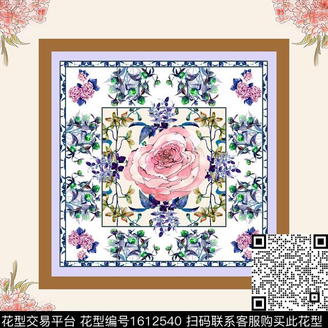 水彩花卉花卉丝巾定位花数码印花华亿平台下载（图片编号: 1612540） - 瓦栏（Walan）