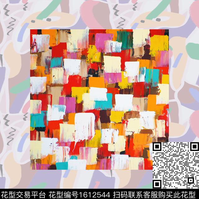 抽象笔触几何数码印花华亿平台下载（图片编号: 1612544） - 瓦栏（Walan）