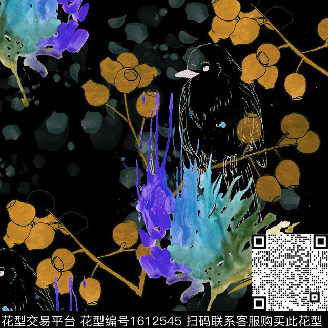 晕染肌理小碎花花鸟数码印花华亿平台下载（图片编号: 1612545） - 瓦栏（Walan）