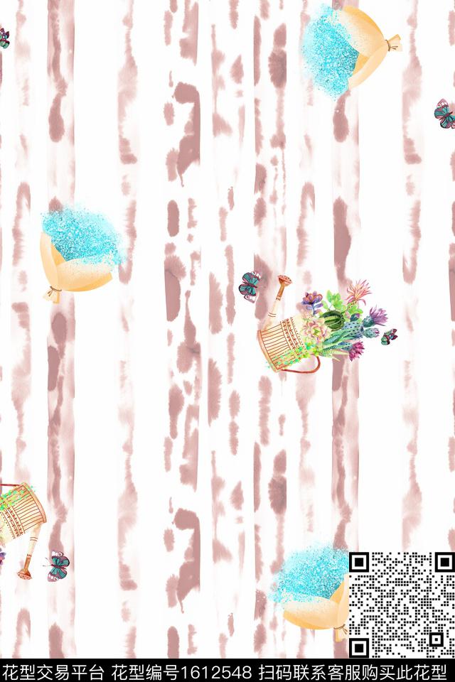 水彩条纹水壶数码印花华亿平台下载（图片编号: 1612548） - 瓦栏（Walan）