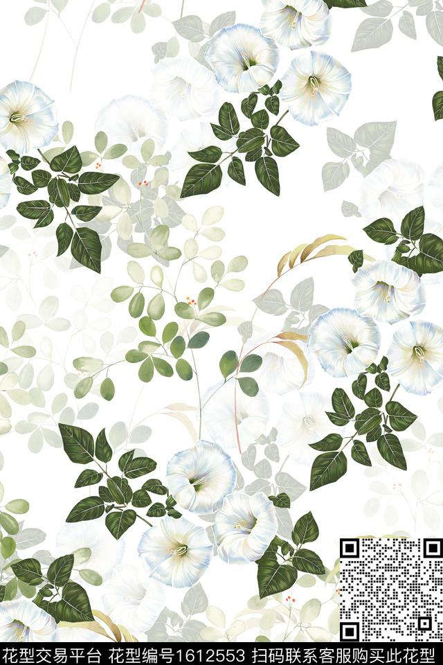 花卉影花牵牛花数码印花华亿平台下载（图片编号: 1612553） - 瓦栏（Walan）