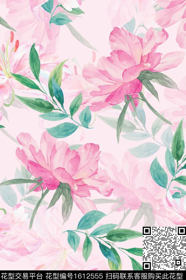 花卉水彩花卉影花数码印花华亿平台下载（图片编号: 1612555） - 瓦栏（Walan）