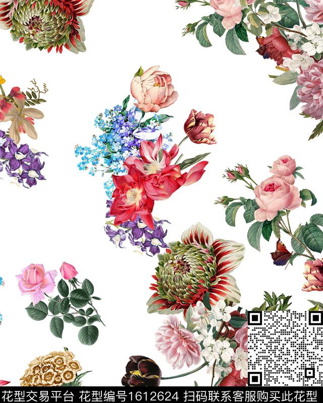 复古清爽底花卉花卉数码印花华亿平台下载（图片编号: 1612624） - 瓦栏（Walan）