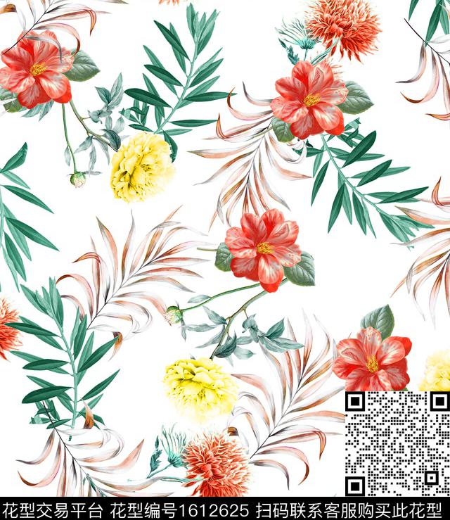 清爽底花卉花卉数码印花华亿平台下载（图片编号: 1612625） - 瓦栏（Walan）