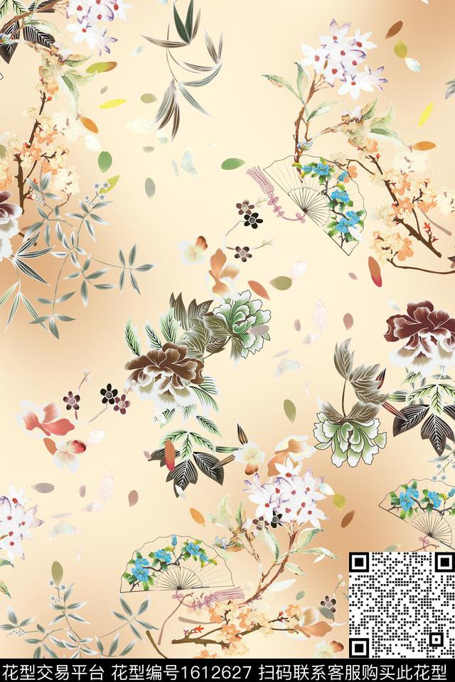 香云纱中国风花卉绿植树叶数码印花华亿平台下载（图片编号: 1612627） - 瓦栏（Walan）