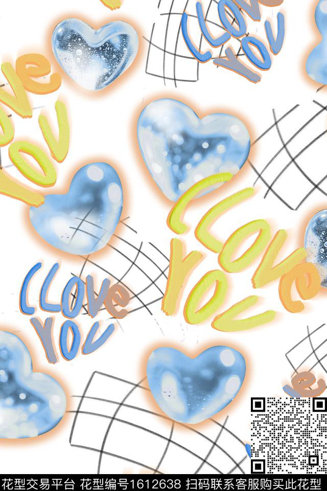 爱心字母手绘网格数码印花华亿平台下载（图片编号: 1612638） - 瓦栏（Walan）