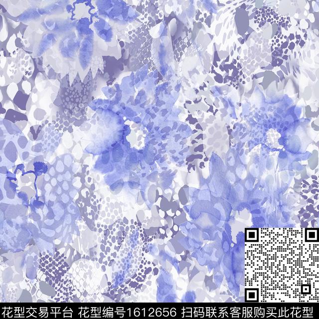 豹纹晕染肌理水彩花卉数码印花华亿平台下载（图片编号: 1612656） - 瓦栏（Walan）