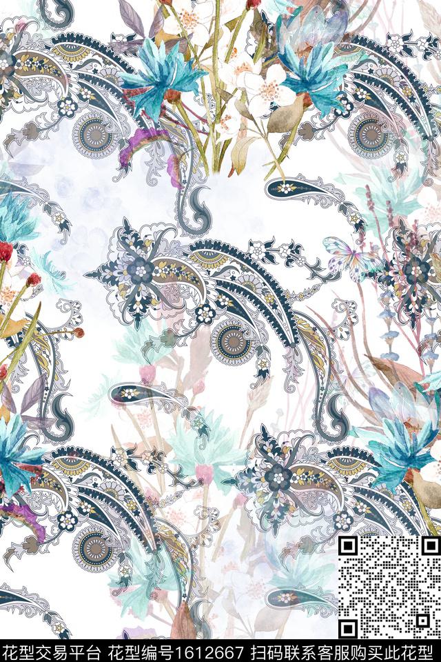 民族风水彩花卉火腿花数码印花华亿平台下载（图片编号: 1612667） - 瓦栏（Walan）