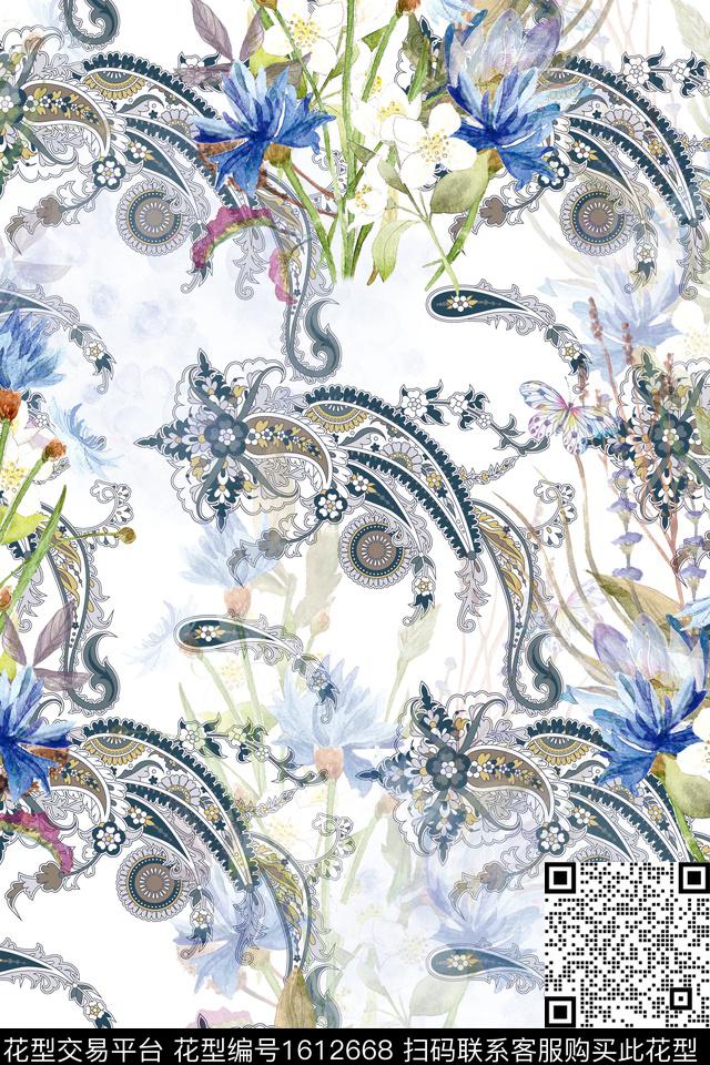 民族风水彩花卉火腿花数码印花华亿平台下载（图片编号: 1612668） - 瓦栏（Walan）