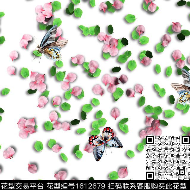花瓣蝴蝶叶子数码印花华亿平台下载（图片编号: 1612679） - 瓦栏（Walan）