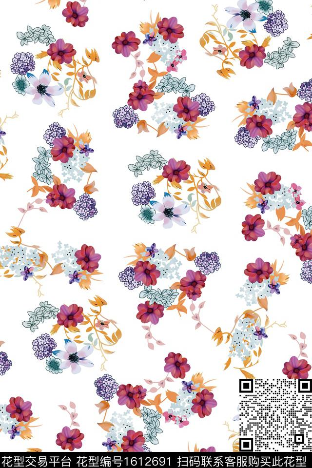 玫瑰花小碎花水彩数码印花华亿平台下载（图片编号: 1612691） - 瓦栏（Walan）