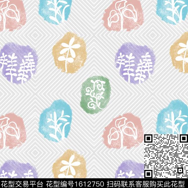 趣味几何水彩数码印花华亿平台下载（图片编号: 1612750） - 瓦栏（Walan）
