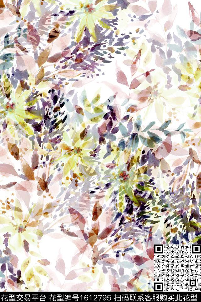 花卉水彩花卉朦胧花卉数码印花华亿平台下载（图片编号: 1612795） - 瓦栏（Walan）