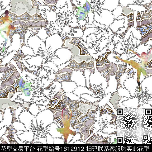 线条花卉芭蕾舞女民族风数码印花华亿平台下载（图片编号: 1612912） - 瓦栏（Walan）
