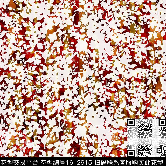 抽象剪影花卉数码印花华亿平台下载（图片编号: 1612915） - 瓦栏（Walan）