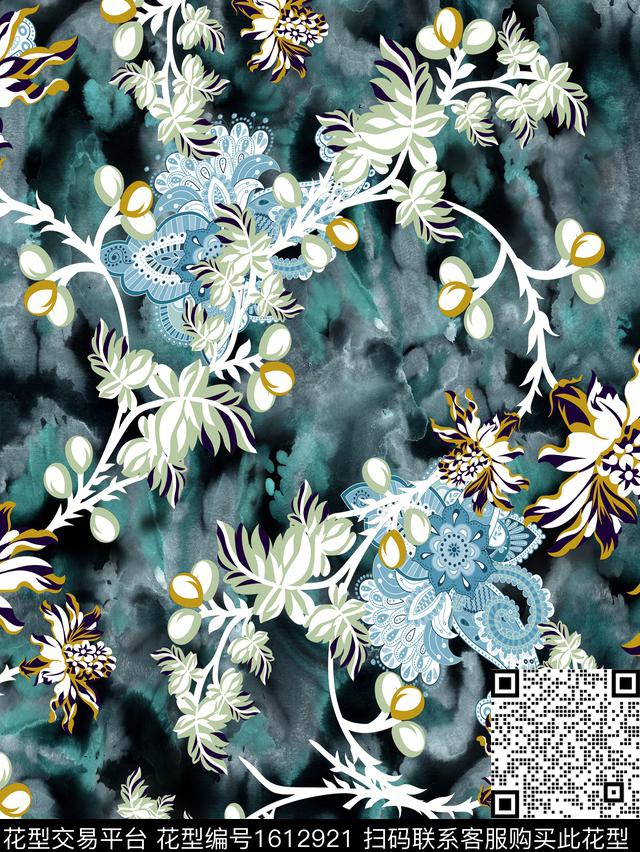 晕染肌理佩斯利火腿花数码印花华亿平台下载（图片编号: 1612921） - 瓦栏（Walan）