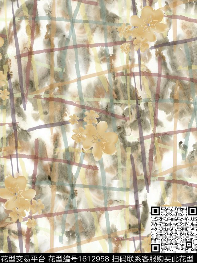 花卉水彩笔触数码印花华亿平台下载（图片编号: 1612958） - 瓦栏（Walan）