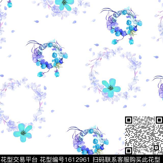 小碎花水彩花卉花环数码印花华亿平台下载（图片编号: 1612961） - 瓦栏（Walan）