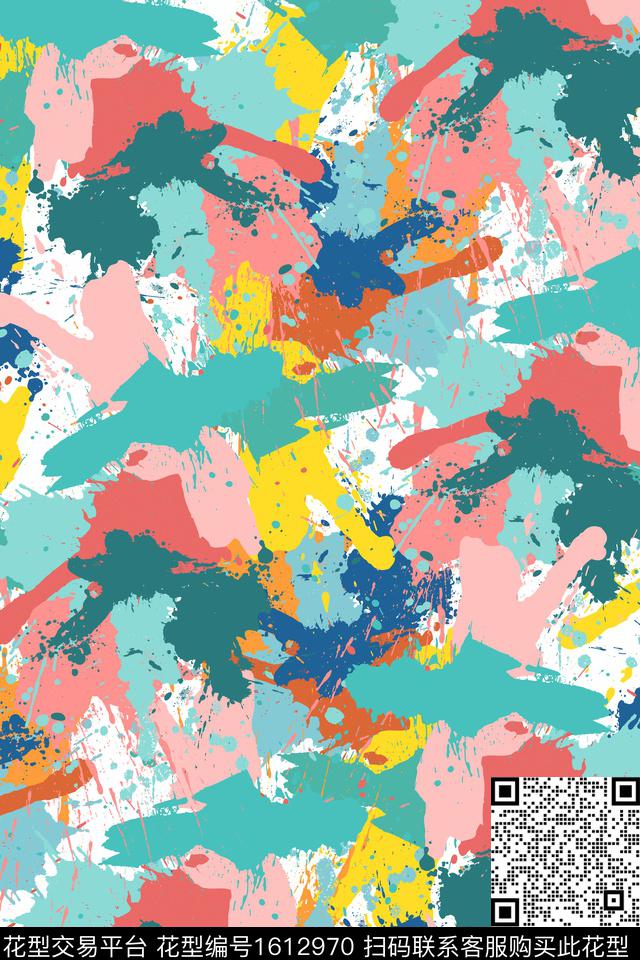 抽象涂鸦颜料数码印花华亿平台下载（图片编号: 1612970） - 瓦栏（Walan）
