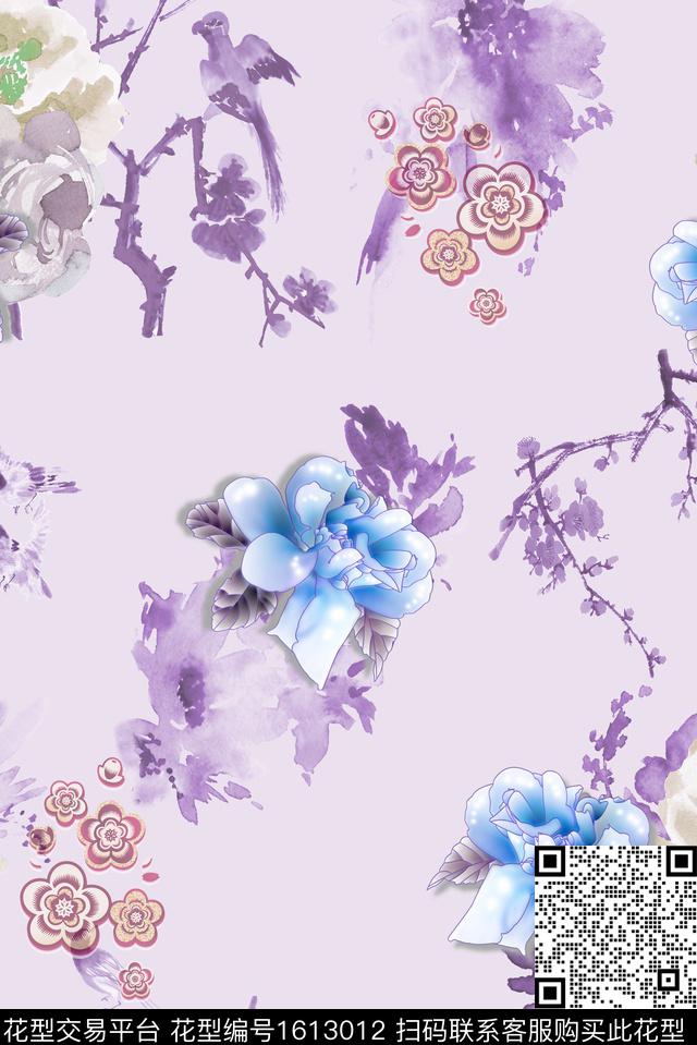 小碎花水墨风中国风数码印花华亿平台下载（图片编号: 1613012） - 瓦栏（Walan）