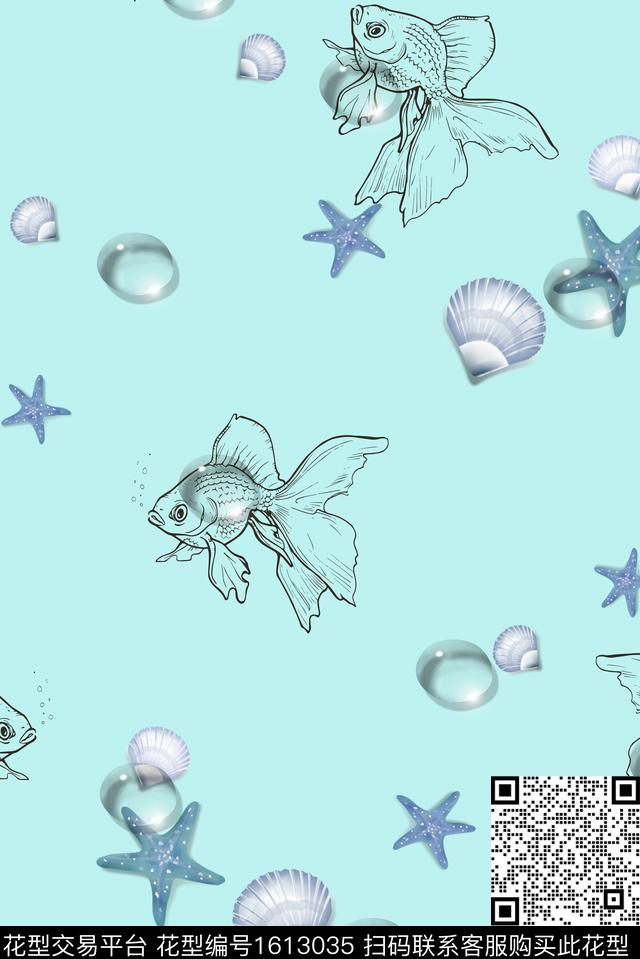 海洋趣味贝壳数码印花华亿平台下载（图片编号: 1613035） - 瓦栏（Walan）