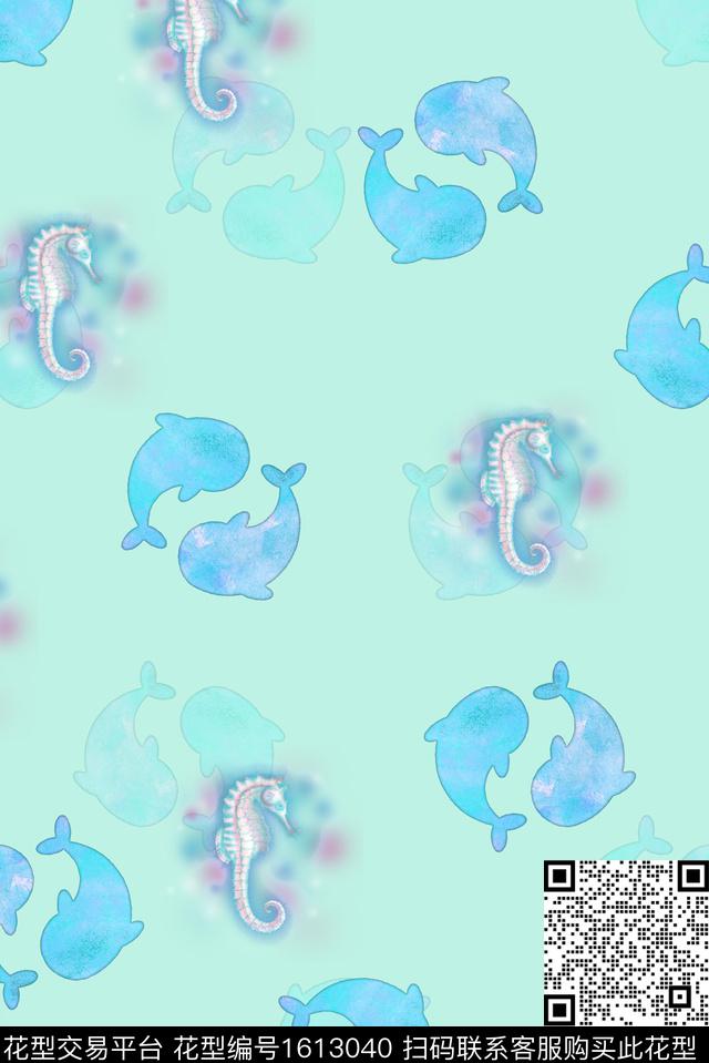 晕染肌理海马海洋数码印花华亿平台下载（图片编号: 1613040） - 瓦栏（Walan）