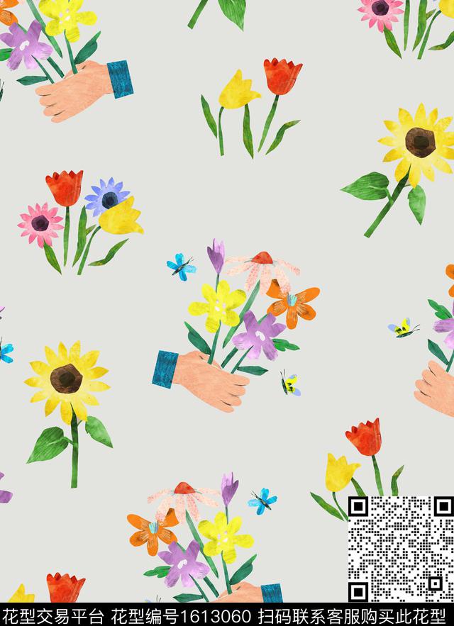 趣味剪纸花儿童画数码印花华亿平台下载（图片编号: 1613060） - 瓦栏（Walan）