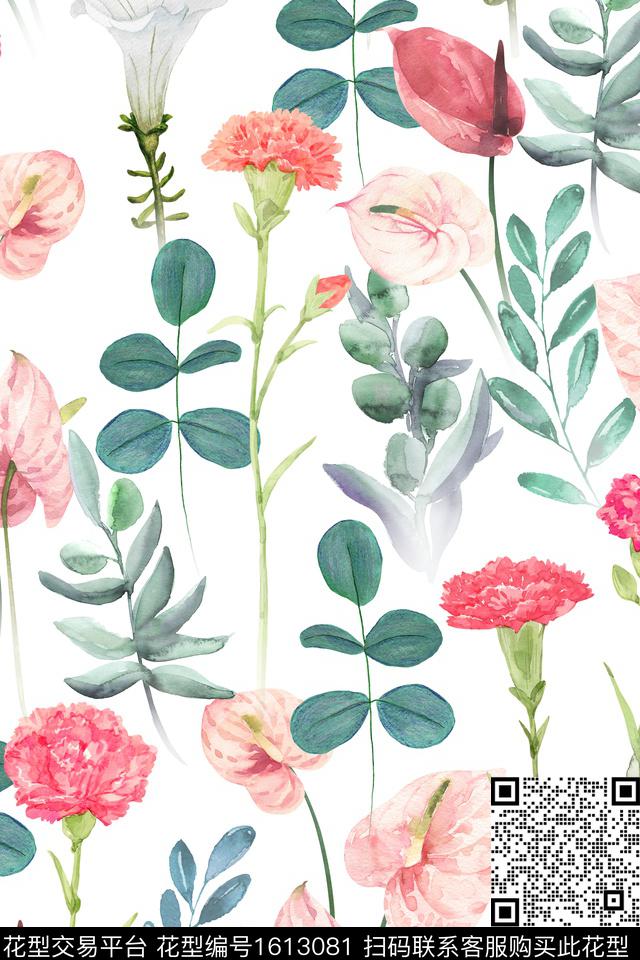 花卉水彩花卉清爽底花卉数码印花华亿平台下载（图片编号: 1613081） - 瓦栏（Walan）