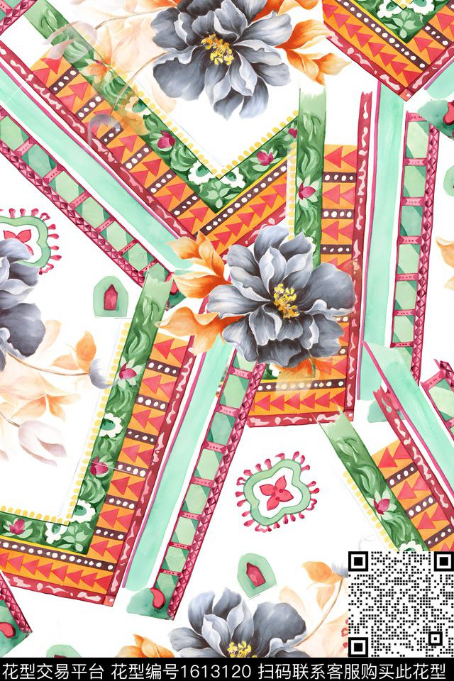 民族风花卉水彩花卉数码印花华亿平台下载（图片编号: 1613120） - 瓦栏（Walan）