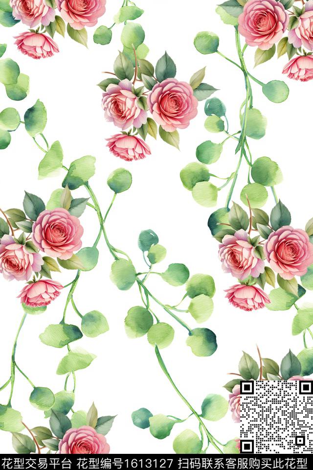 花卉水彩花卉清爽底花卉数码印花华亿平台下载（图片编号: 1613127） - 瓦栏（Walan）