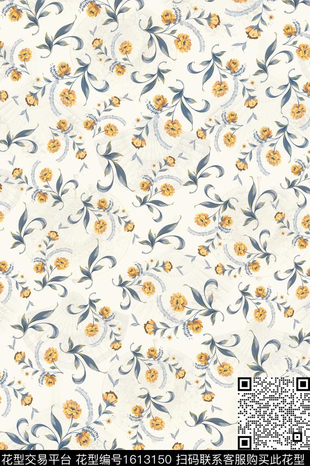 花卉小碎花扇子数码印花华亿平台下载（图片编号: 1613150） - 瓦栏（Walan）