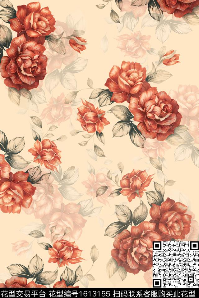 花卉水彩花卉影花数码印花华亿平台下载（图片编号: 1613155） - 瓦栏（Walan）