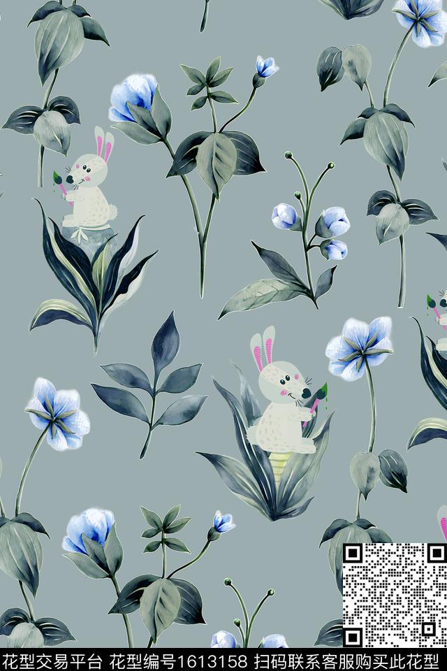 植物花卉兔子数码印花华亿平台下载（图片编号: 1613158） - 瓦栏（Walan）