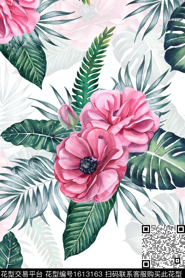 花卉绿植树叶影花数码印花华亿平台下载（图片编号: 1613163） - 瓦栏（Walan）