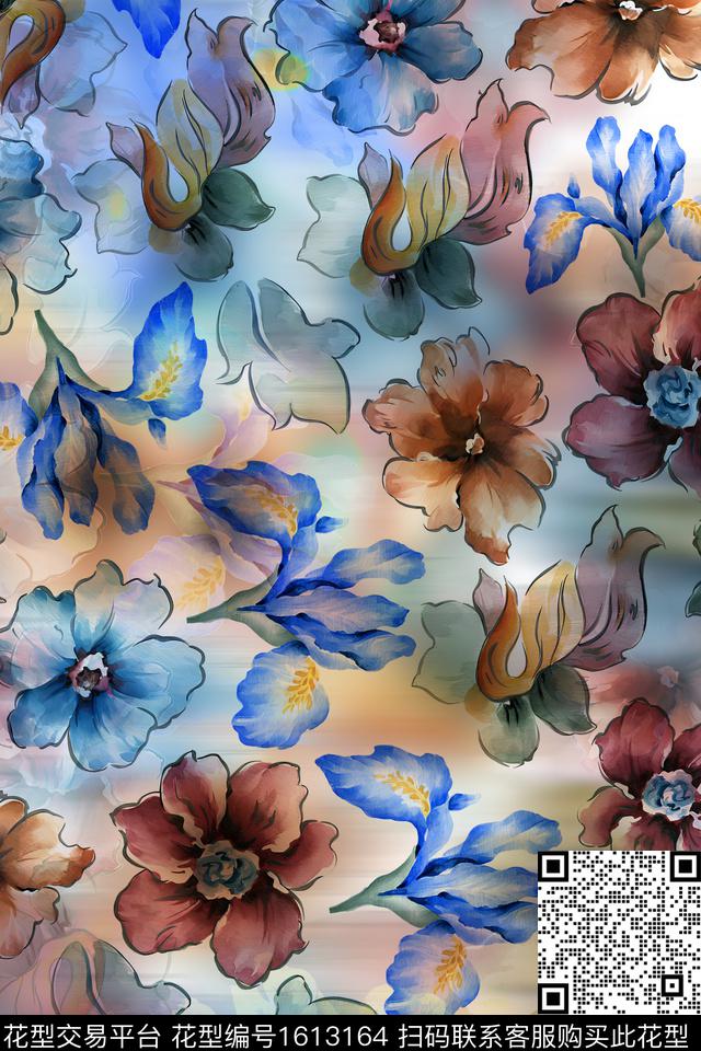 花卉水彩花卉影花数码印花华亿平台下载（图片编号: 1613164） - 瓦栏（Walan）