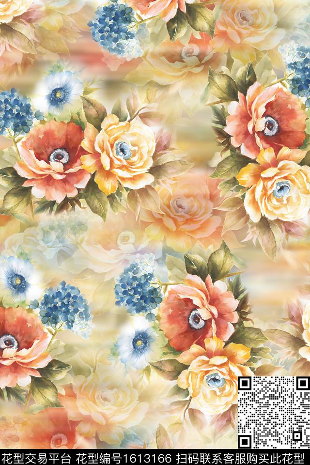 花卉水彩花卉影花数码印花华亿平台下载（图片编号: 1613166） - 瓦栏（Walan）