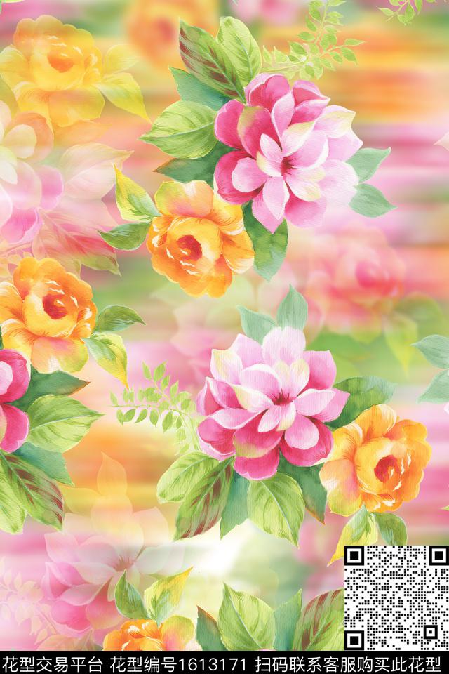 花卉水彩花卉影花数码印花华亿平台下载（图片编号: 1613171） - 瓦栏（Walan）